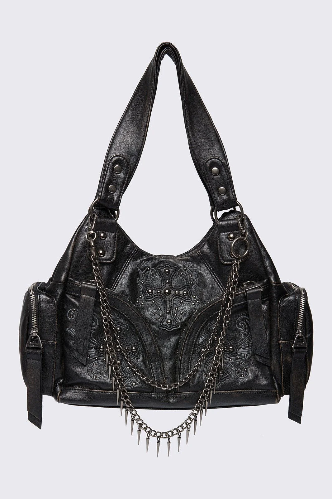 Abyss Black Vegan Leather Shoulder Bag - Image 3