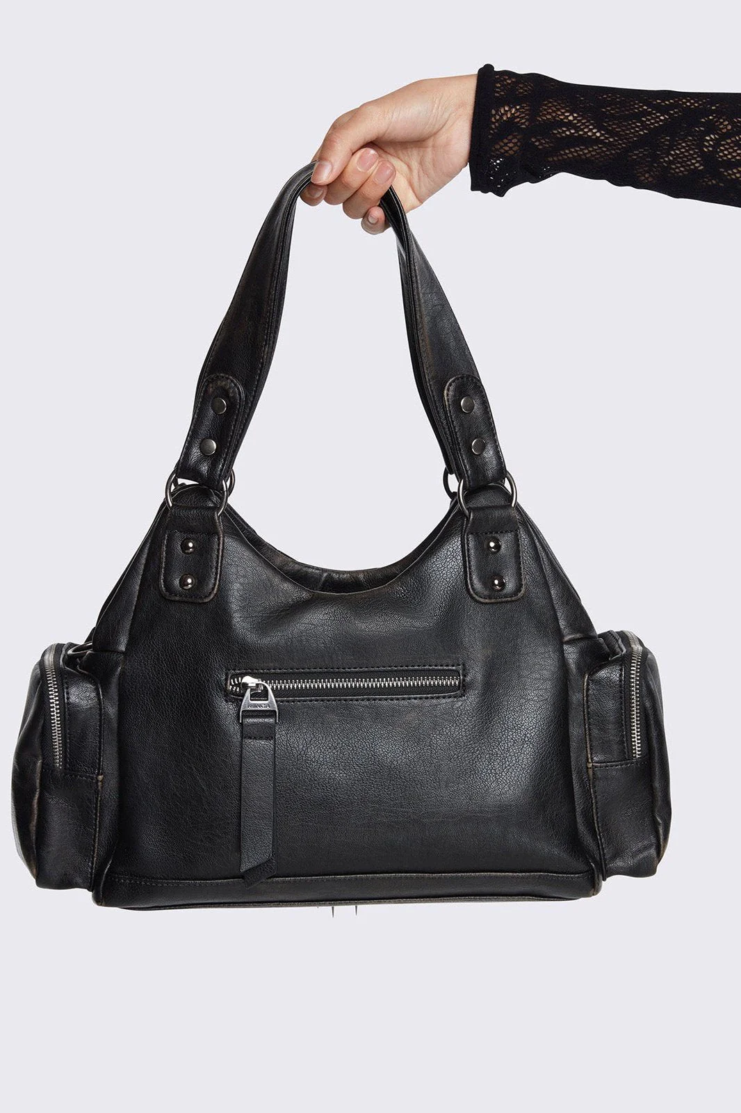 Abyss Black Vegan Leather Shoulder Bag - Image 4