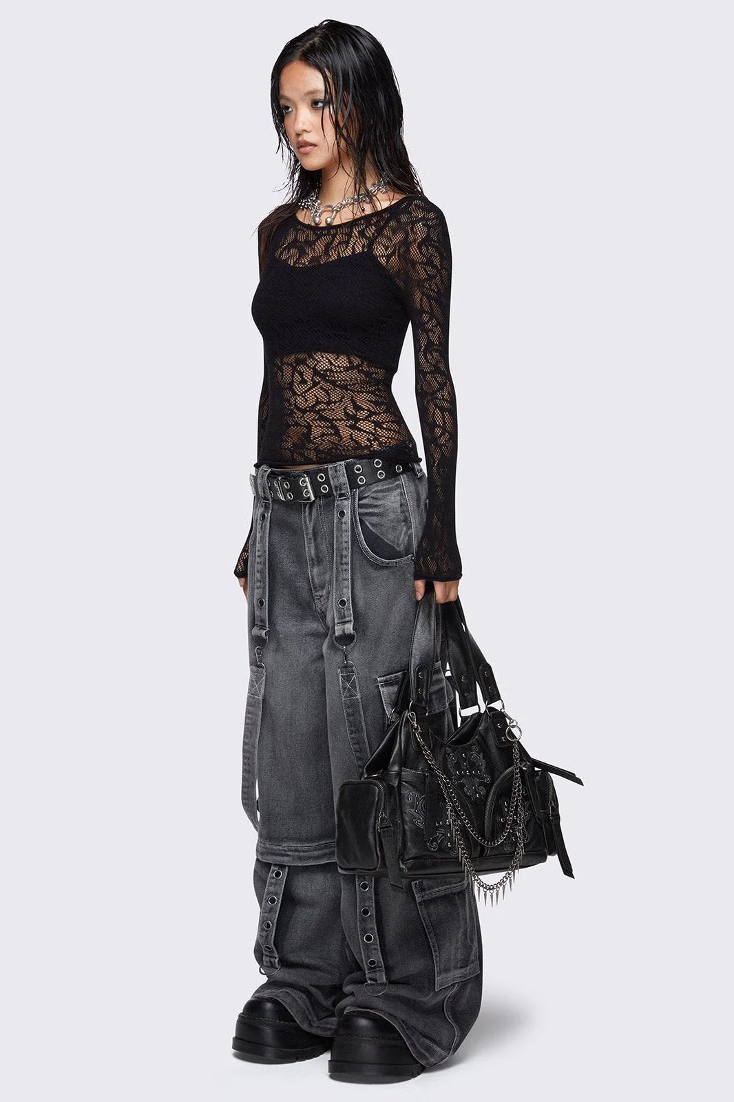 Abyss Black Vegan Leather Shoulder Bag - Image 5
