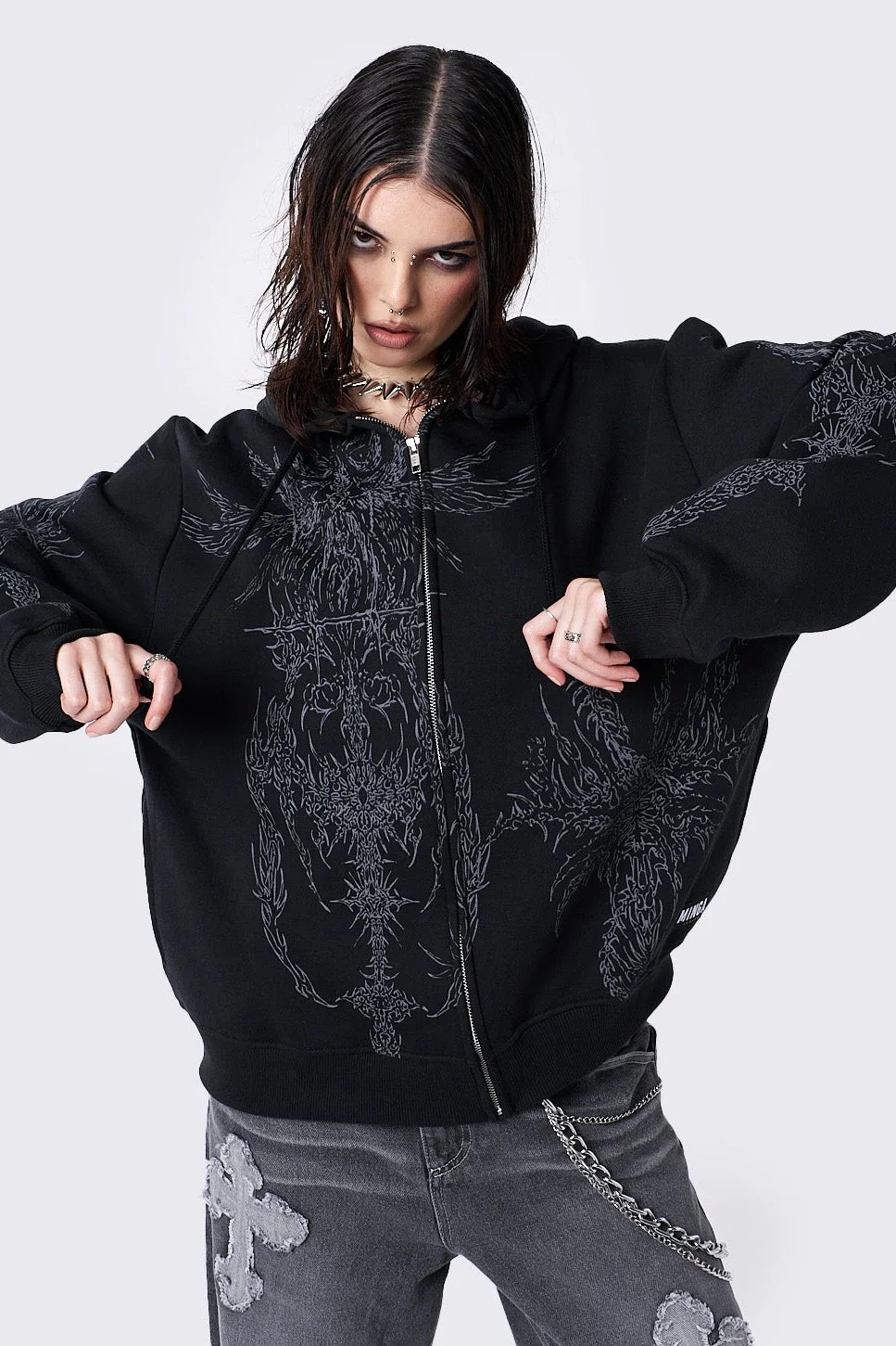 Enigmatic Black Zip Up Hoodie - Image 3