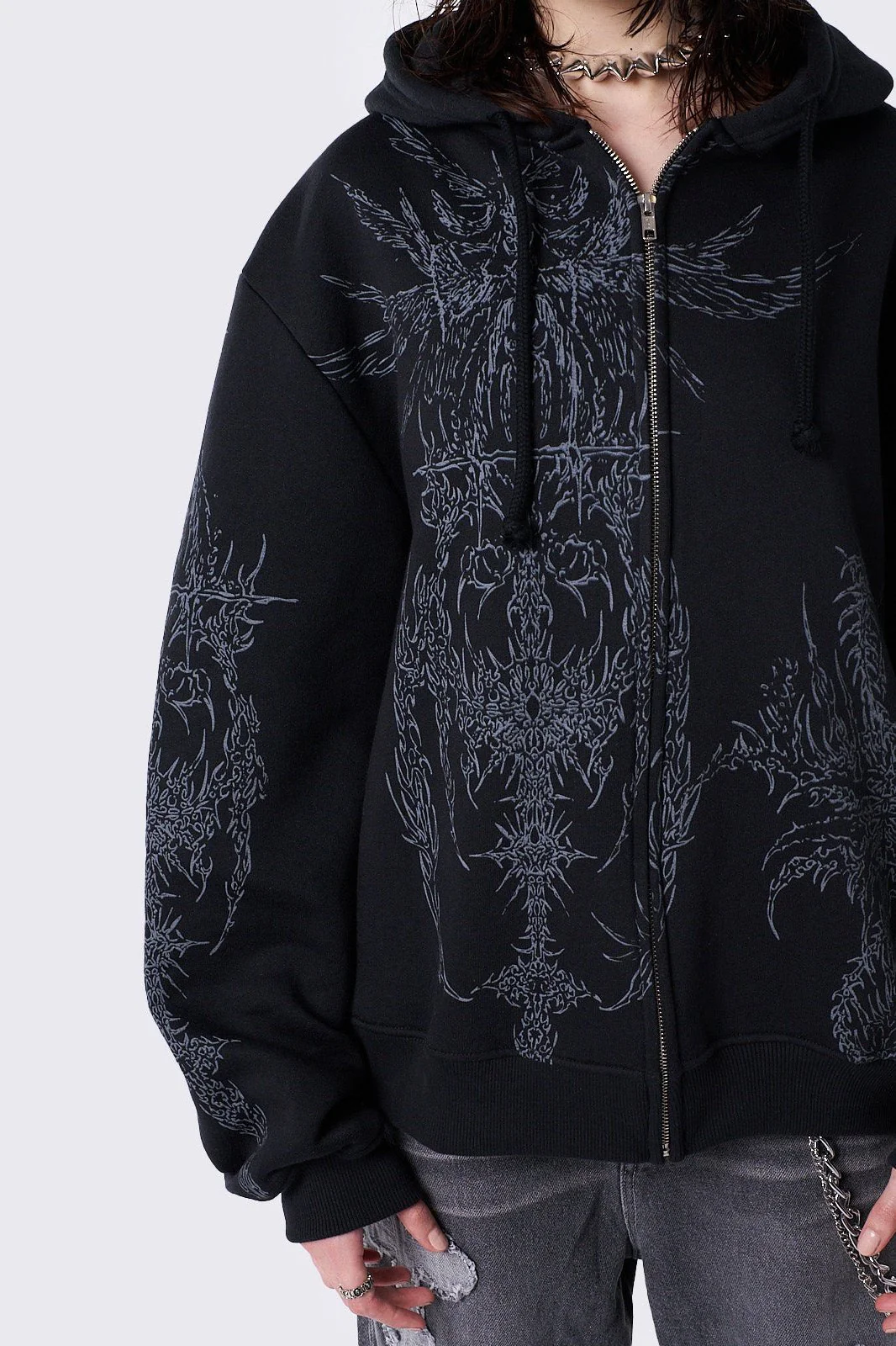 Enigmatic Black Zip Up Hoodie - Image 4