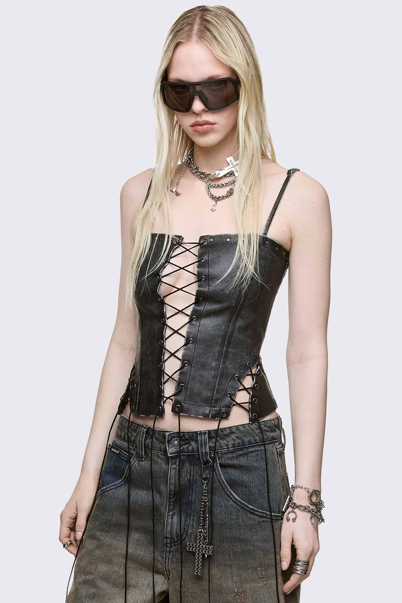 Jessie Vegan Leather Corset Top - Image 3