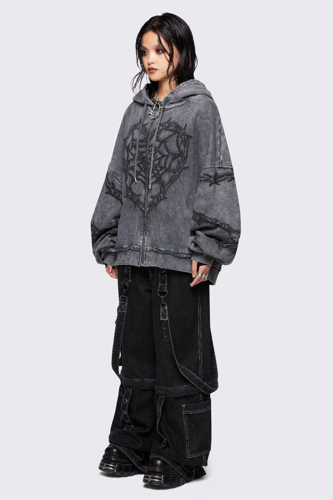 Love Web Washed Zip Up Hoodie - Image 5