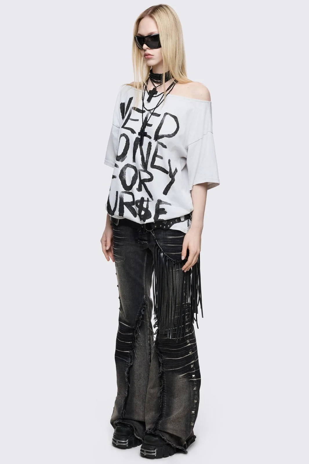Need Money Off-Shoulder T-Shirt - Image 7