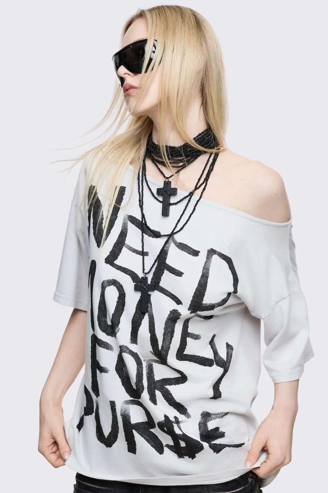 Need Money Off-Shoulder T-Shirt - Image 9