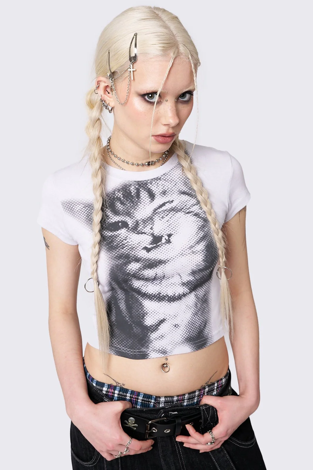 Pixel Kitty White Baby Tee - Image 4