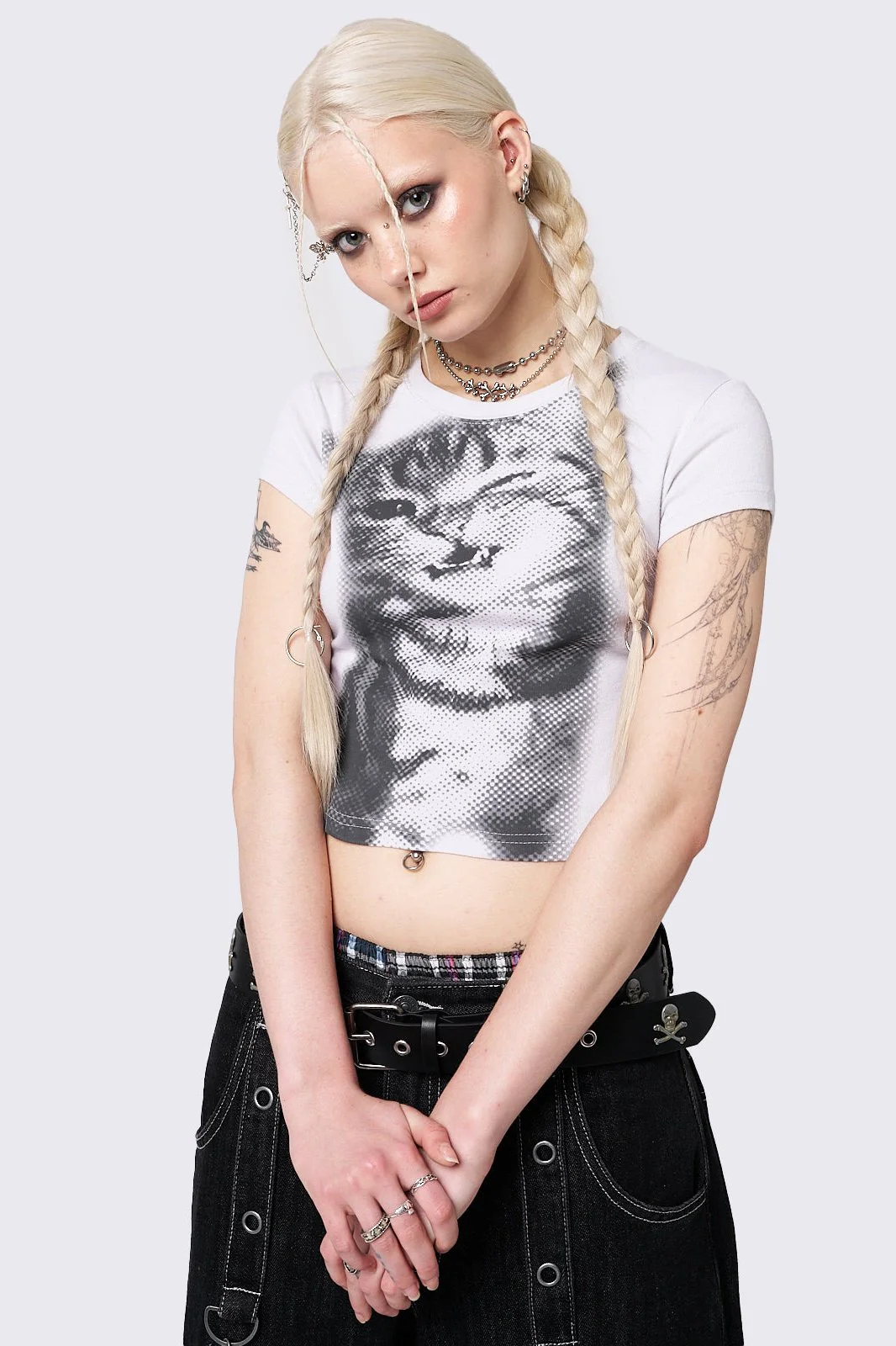 Pixel Kitty White Baby Tee - Image 6