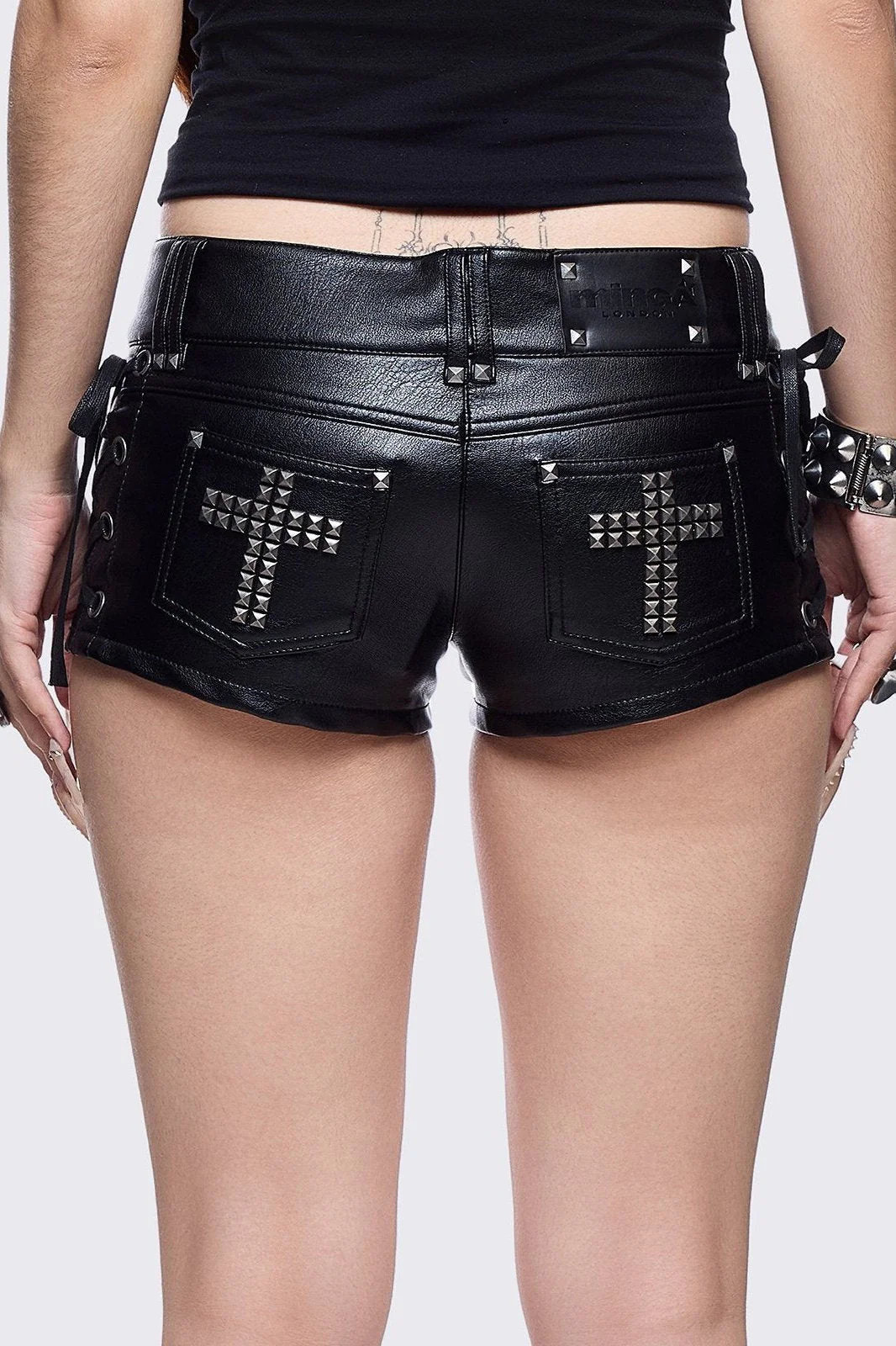 Savage Mini Vegan Leather Shorts - Image 4