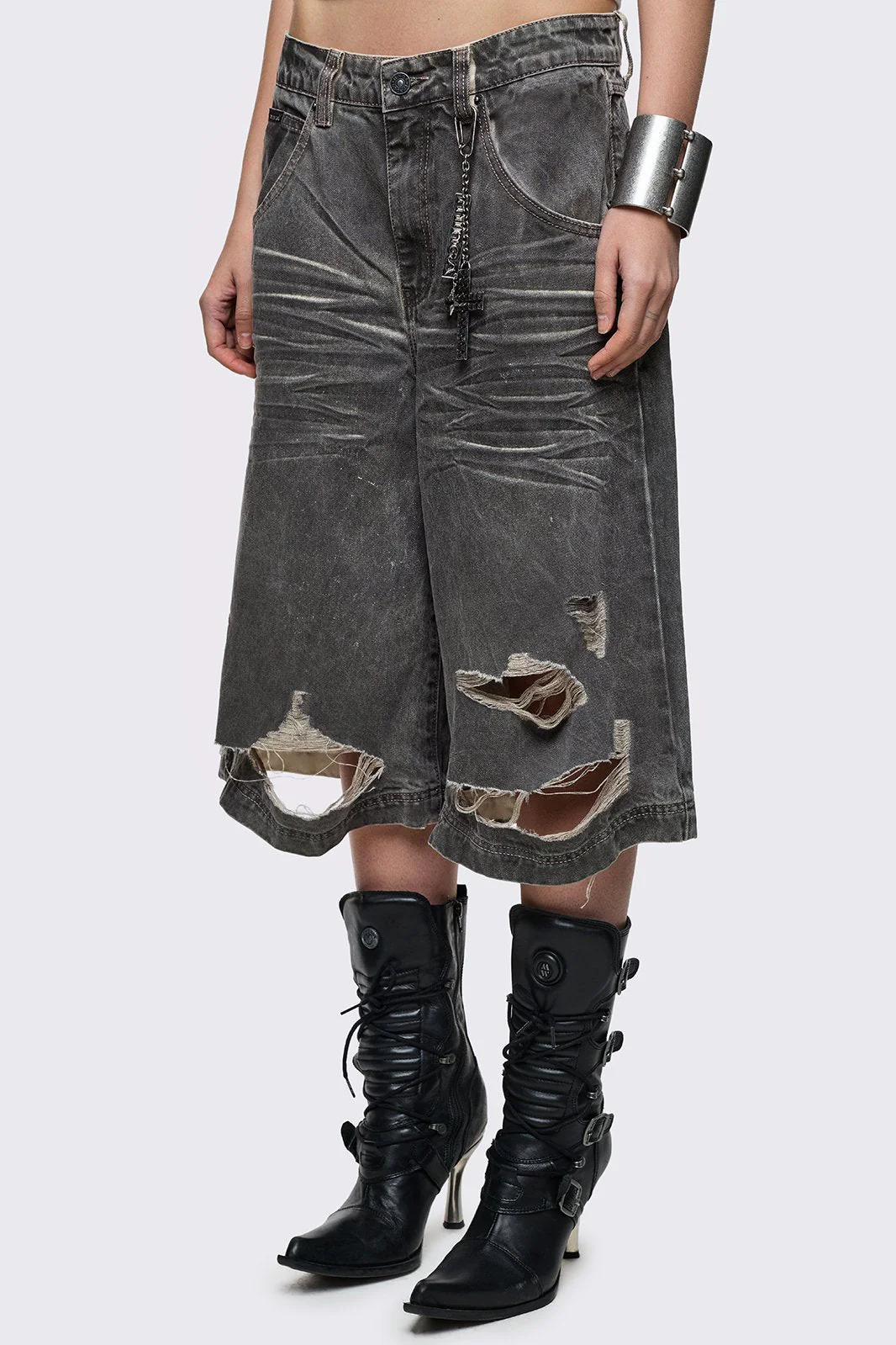 Smoke Grey Washed Jorts - Image 5